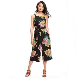 Floral Linen-Blend Tie-Belt Jumpsuit